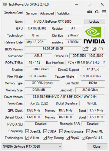 Review: ASUS Phoenix GeForce RTX 3060 V2 12GB GDDR6 (LHR